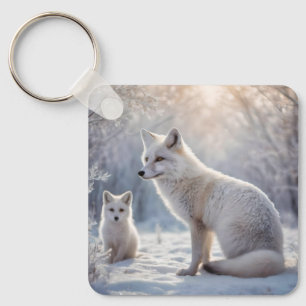 "Mattierte Anleihen: The Arctic Fox and their Cub" Schlüsselanhänger