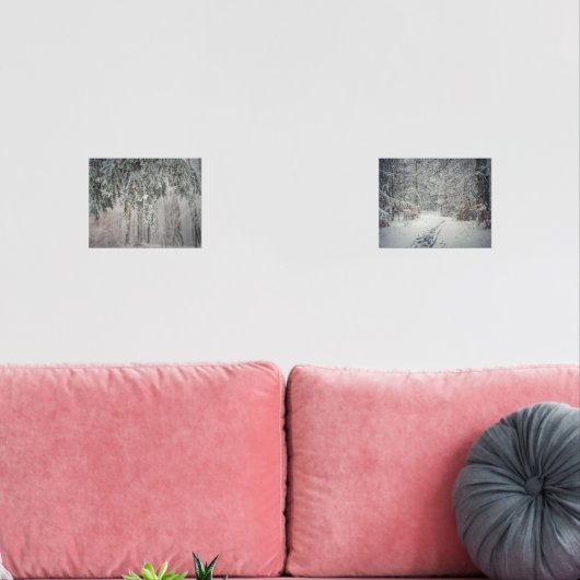 Mattierte Äste und ein schneebedeckter Wald Bilderwand Sets (Wohnzimmer)