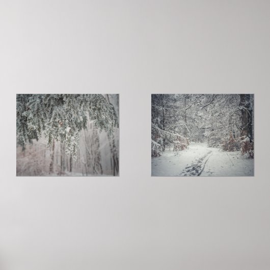 Mattierte Äste und ein schneebedeckter Wald Bilderwand Sets (Vorderseite)