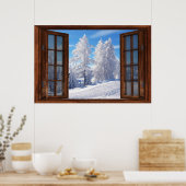 Mattierte Baumkronen Winter Scene Window Illusion Poster (Küche)