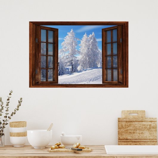 Mattierte Baumkronen Winter Scene Window Illusion  Poster (Küche)