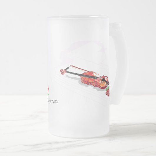 Mattierte Bier-Tasse: Geige mit Rose Mattglas Bierglas (VorderseiteRechts)