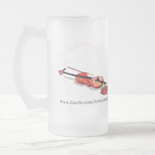 Mattierte Bier-Tasse: Geige mit Rose Mattglas Bierglas (Links)