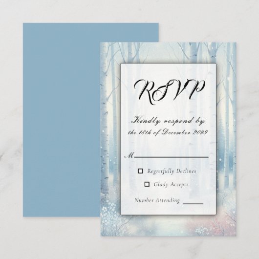 Mattierte Blauwaldhochzeit RSVP Karte (Vorne/Hinten)