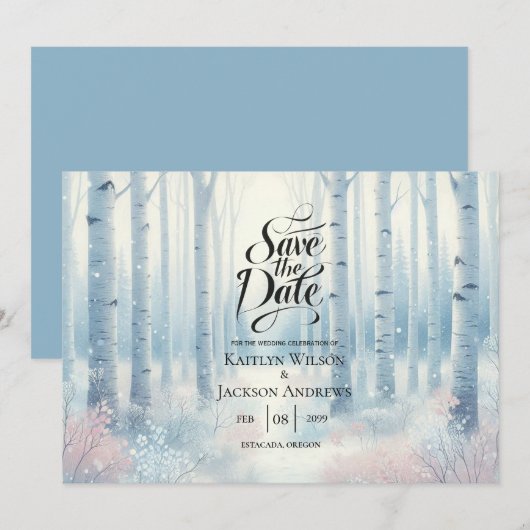 Mattierte Blauwaldhochzeit Save The Date (Vorne/Hinten)
