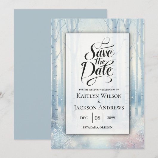 Mattierte Blauwaldhochzeit Save The Date (Vorne/Hinten)