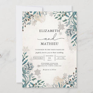 Mattierte Botanische Winterhochzeit Einladung