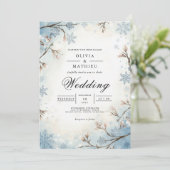 Mattierte Branches Blaue Winterhochzeit Einladung (Stehend Vorderseite)