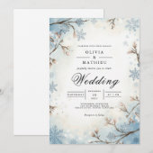 Mattierte Branches Blaue Winterhochzeit Einladung (Vorne/Hinten)