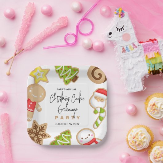 Mattierte Cookies Weihnachts-Cookie-Exchange-Party Pappteller (Party)