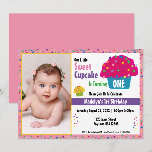 Mattierte Cupcakes Regenbogen Sprinkle Whimsisches Einladung (Vorne/Hinten)