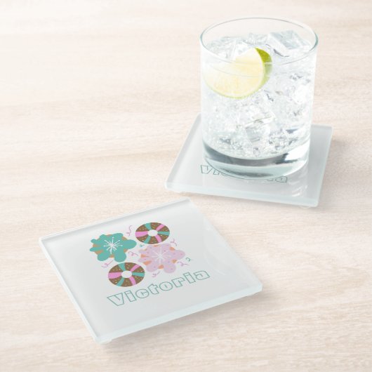 Mattierte Donuts Pink Doodles Glasuntersetzer (Schrägansicht)