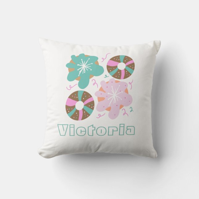 Mattierte Donuts Pink Doodles Kissen (Vorderseite)