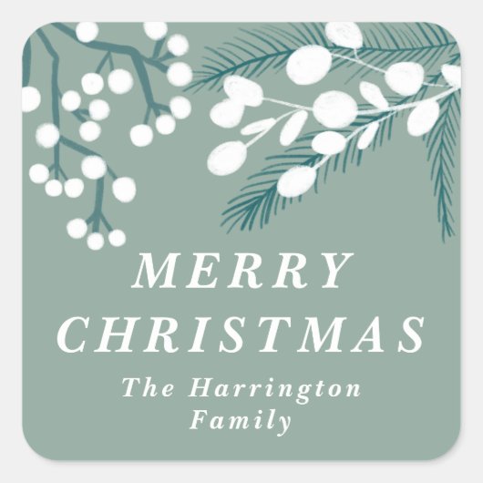Mattierte Eukalyptusminze und weiße Weihnachten Quadratischer Aufkleber (Vorderseite)