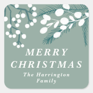 Mattierte Eukalyptusminze und weiße Weihnachten Quadratischer Aufkleber