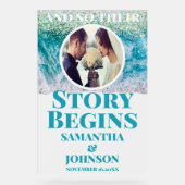 Mattierte Geschichte beginnt Beach Wedding Willkom Acrylschild (Vorderseite)