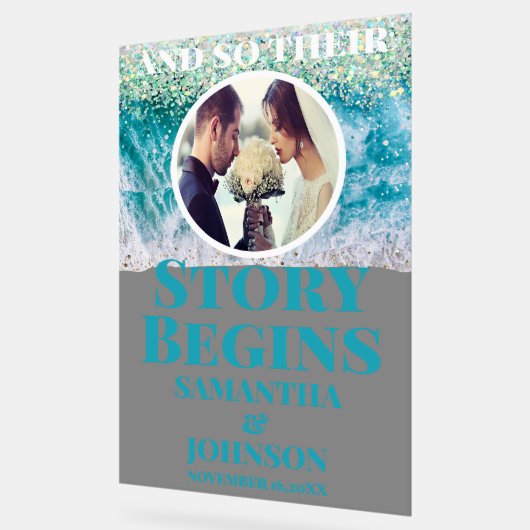 Mattierte Geschichte beginnt Beach Wedding Willkom Acrylschild (Winkel)