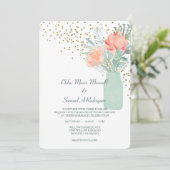 Mattierte Glass Mason Jar Floral Wedding Einladung (Stehend Vorderseite)