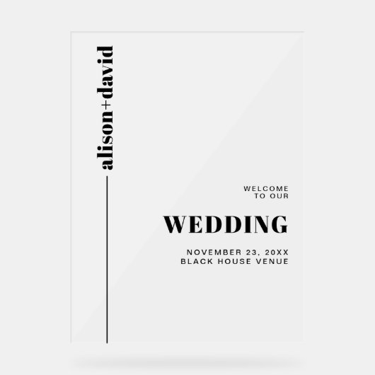 Mattierte Hochzeit in Schwarz-Weiß WELCOME Acrylschild (Vorderseite)