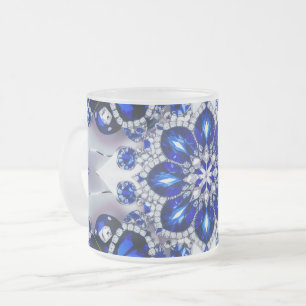 Mattierte kleine Tasse aus Glas mit blauen Weißfar