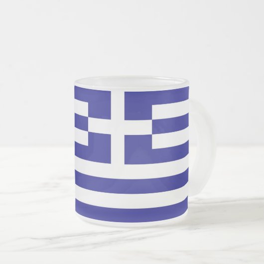 Mattierte kleine Tasse aus Glas mit griechischer F (VorderseiteRechts)