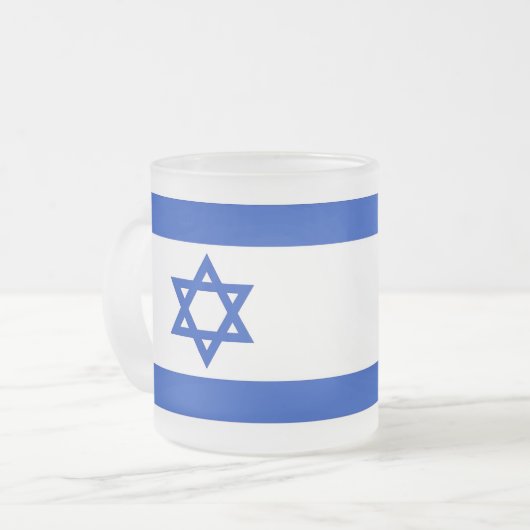 Mattierte kleine Tasse aus Glas mit israelischer F (Vorderseite Links)