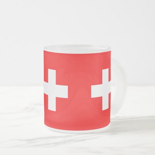 Mattierte kleine Tasse aus Glas mit Schweizer Flag (VorderseiteRechts)