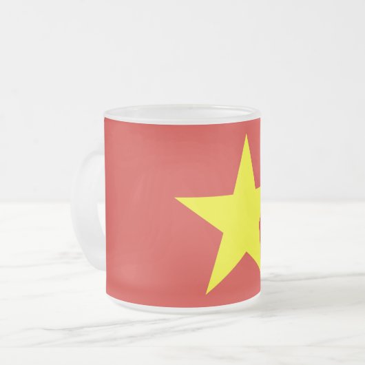 Mattierte kleine Tasse aus Glas mit vietnamischer  (Vorderseite Links)