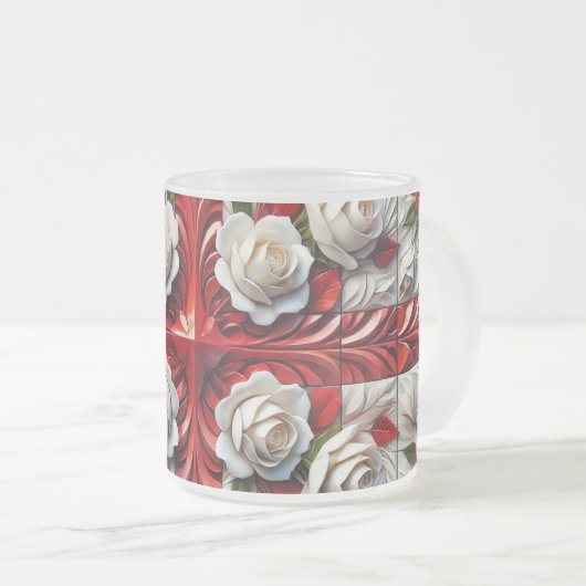 Mattierte kleine Tasse mit englischen Rose Design (VorderseiteRechts)