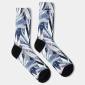 Mattierte Leaf Winter Socken in Navy und Lavendel (Rechts)