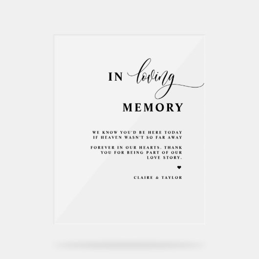 Mattierte Liebesgedächtnisse Acrylschild (Vorderseite)