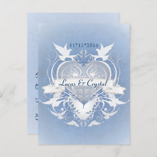 Mattierte Mairy Tale Blue Save the Date Postkarte (Vorne/Hinten)