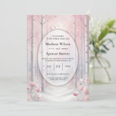 Mattierte Petals bei einer Winterwoodlandhochzeit Einladung (Stehend Vorderseite)