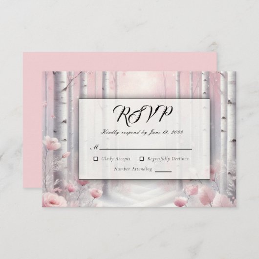 Mattierte Petals bei einer Winterwoodlandhochzeit RSVP Karte (Vorne/Hinten)