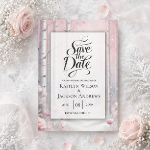 Mattierte Petals bei einer Winterwoodlandhochzeit Save The Date