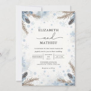 Mattierte Pine Winter Blooms Hochzeit Einladung