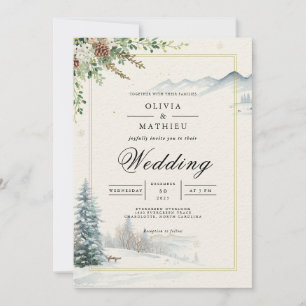 Mattierte Pine Winter Woodland Hochzeit Einladung
