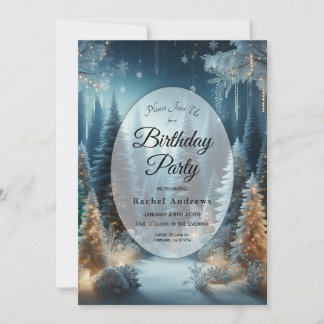 Mattierte Pines im Winter Glow Geburtstagsparty Einladung