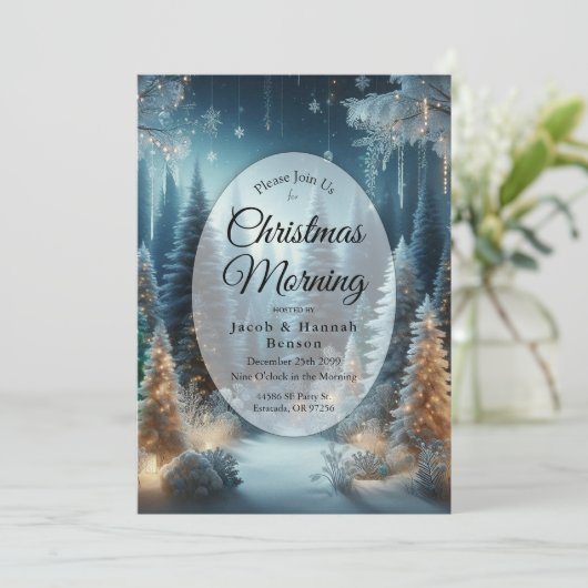 Mattierte Pines im Winter Glühen Weihnachten Morge Einladung (Stehend Vorderseite)