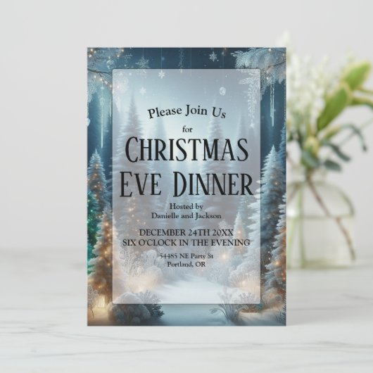 Mattierte Pines im Winter Glühwein Abendessen Einladung (Stehend Vorderseite)