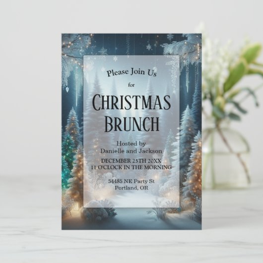 Mattierte Pines im Winter Glühwein Weihnachtsbrunc Einladung (Stehend Vorderseite)