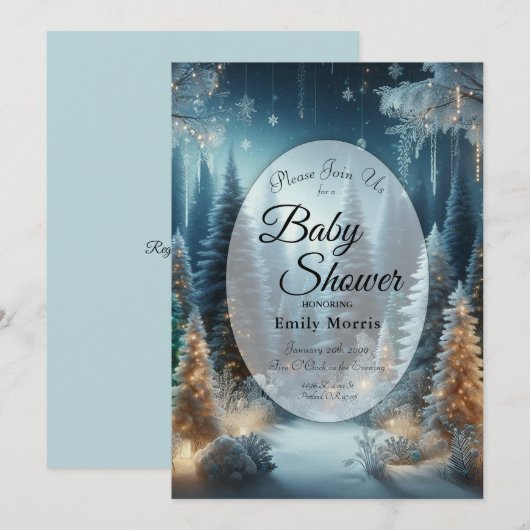 Mattierte Pines im Winter Glühwürmchen-Dusche Einladung (Vorne/Hinten)
