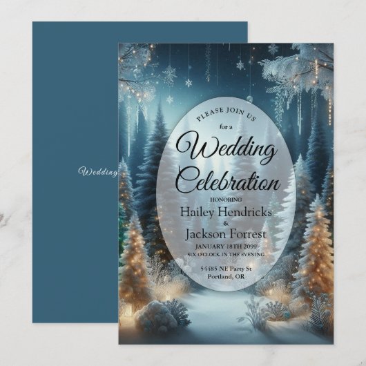 Mattierte Pinien bei Winterglühensehen Einladung (Vorne/Hinten)