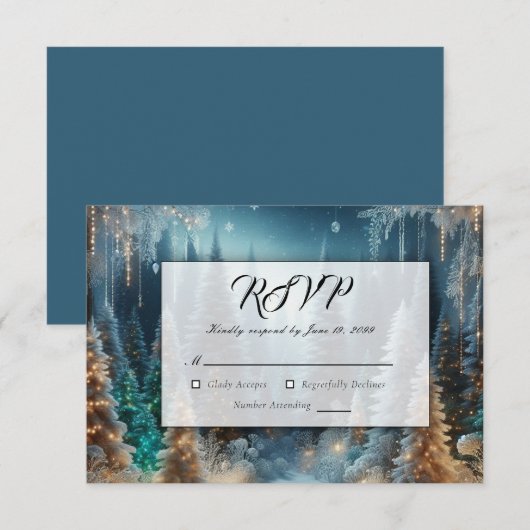 Mattierte Pinien bei Winterglühensehen RSVP Karte (Vorne/Hinten)