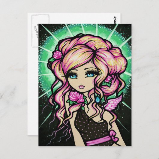 Mattierte Rosen-Engels-Fantasie-feenhafte Postkarte (Vorne/Hinten)