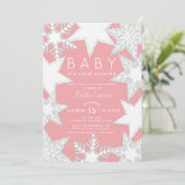 Mattierte Schneeflocken Pink Winter Baby Dusche Einladung (Stehend Vorderseite)