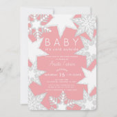 Mattierte Schneeflocken Pink Winter Baby Dusche Einladung (Vorderseite)