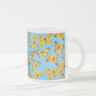Mattierte Tasse aus Glas, Goldene Schmetterlinge a