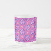Mattierte Tasse aus Glas, Magenta Herz und Blume (Mittel)