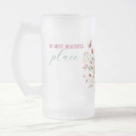 Mattierte Tasse aus Glas MEIN SCHÖNSTE PLATZ Var01 (Links)